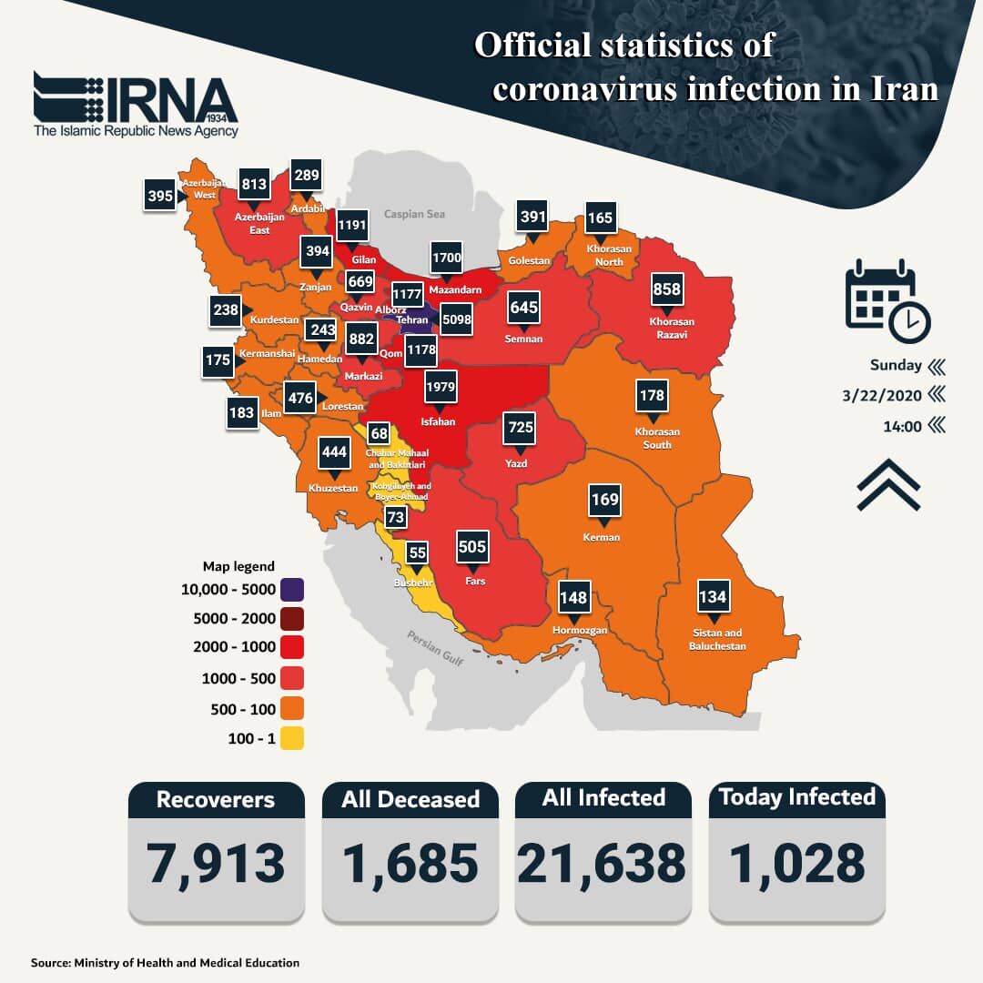 Iran’s coronavirus toll update March 22, 2020