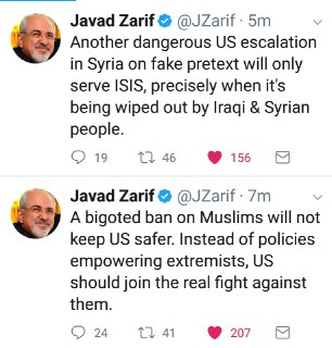 Zarif: Ban on Muslims not helping the US to become safer place