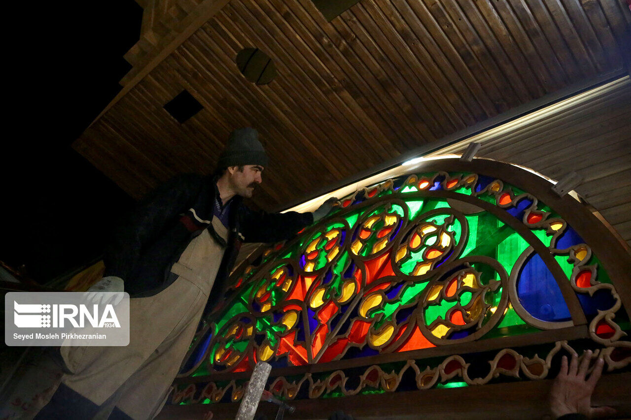 Colorful sash windows known as “Orosi” in Iran