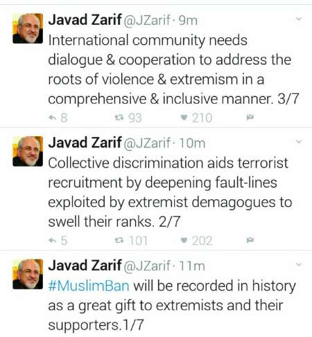 Zarif: Muslims entry ban, great gift to extremists