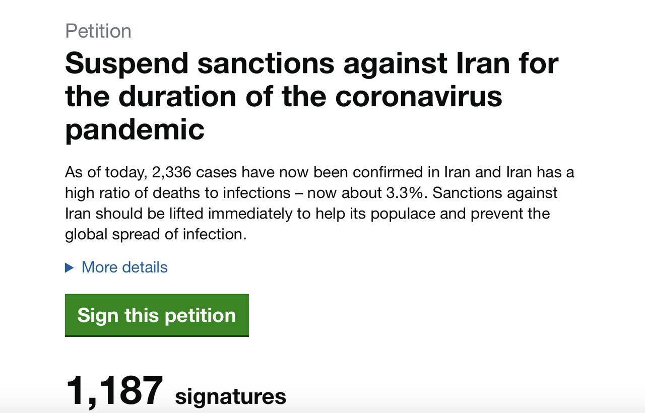 Petition urging removal of US sanctions against Iran signed by over one thousand