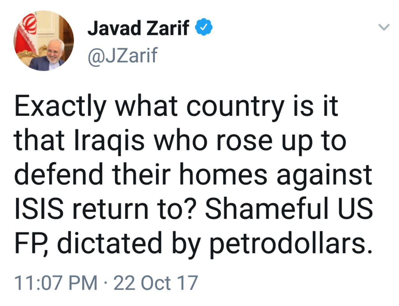 Zarif blasts 'US shameful foreign policy'